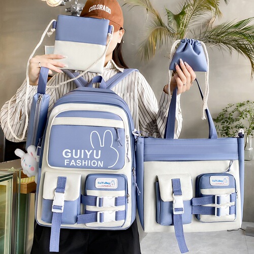 New Korean style girl backpack cartoon cute lightweight primary school bag five-piece set junior high school campus backpack