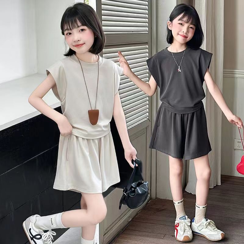 女童运动短裤套装夏季2025新款女孩中大童超洋气夏装短袖休闲衣服