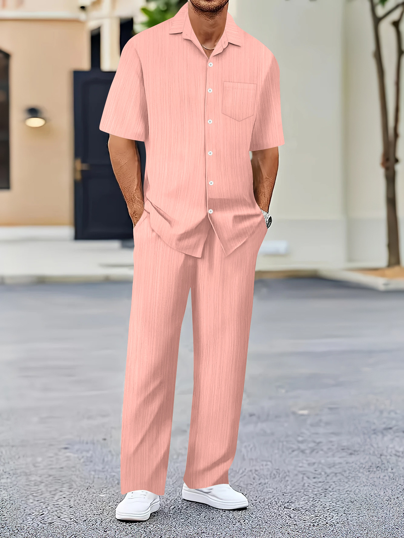 Herren Freizeit Hemd Und Hose Set Mit Wellenmuster Für Pendler_voghion.com