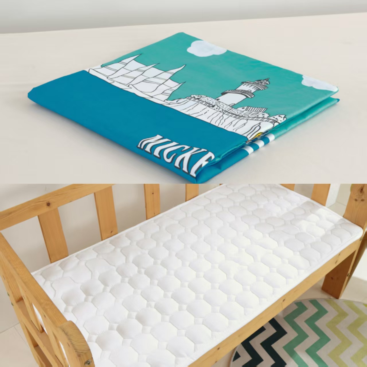 60*120-125 침대에 적합한 매트리스 커버 + 코어(깃털 실크 면 매트리스 코어)