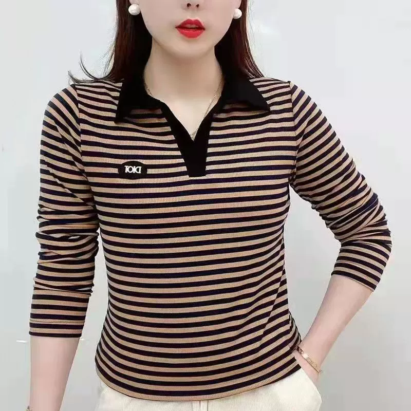 Футболка с длинными рукавами женская весна и осень новая корейская версия тонко повседневная женская спортивная рубашка с отворотом поло женская рубашка с длинными рукавами