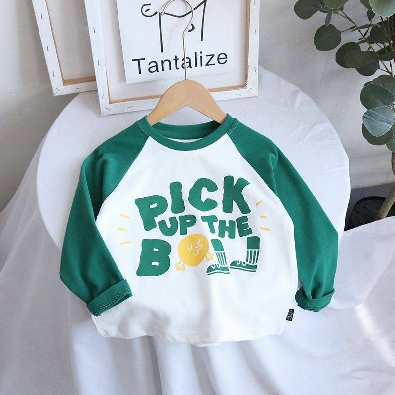 Boy's pure cotton long-sleeved T-shirt, casual style, thin base layer, children's cartoon round neck versatile top.