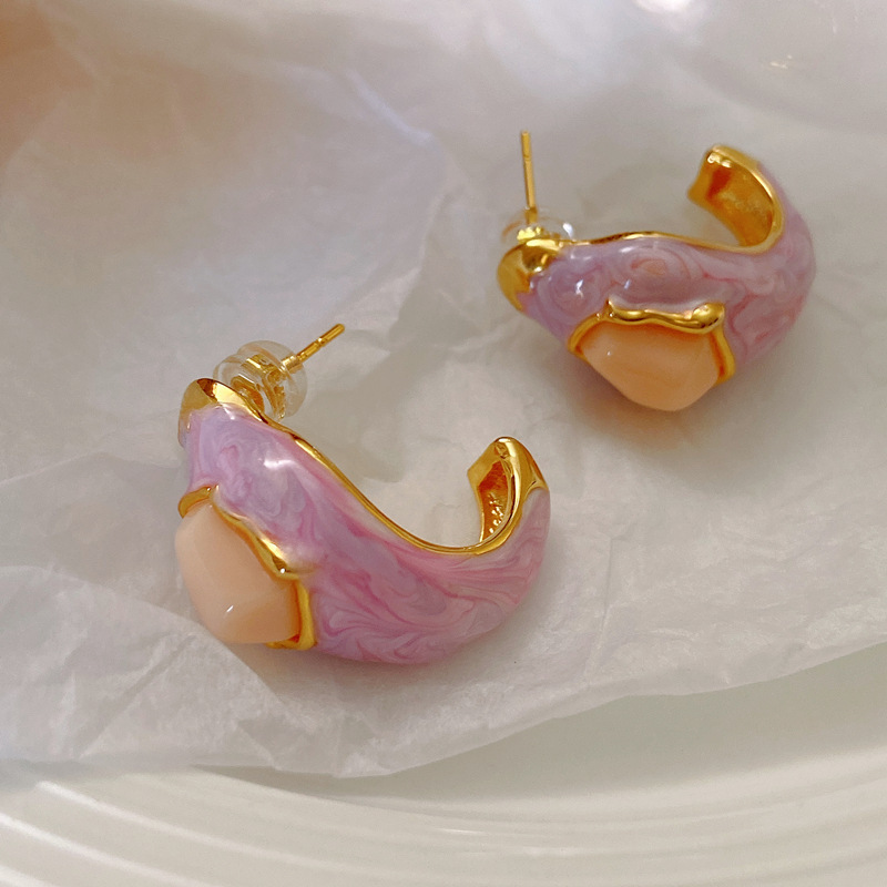 Retro Irregular Copper Enamel Plating Ear Studs 1 Pair