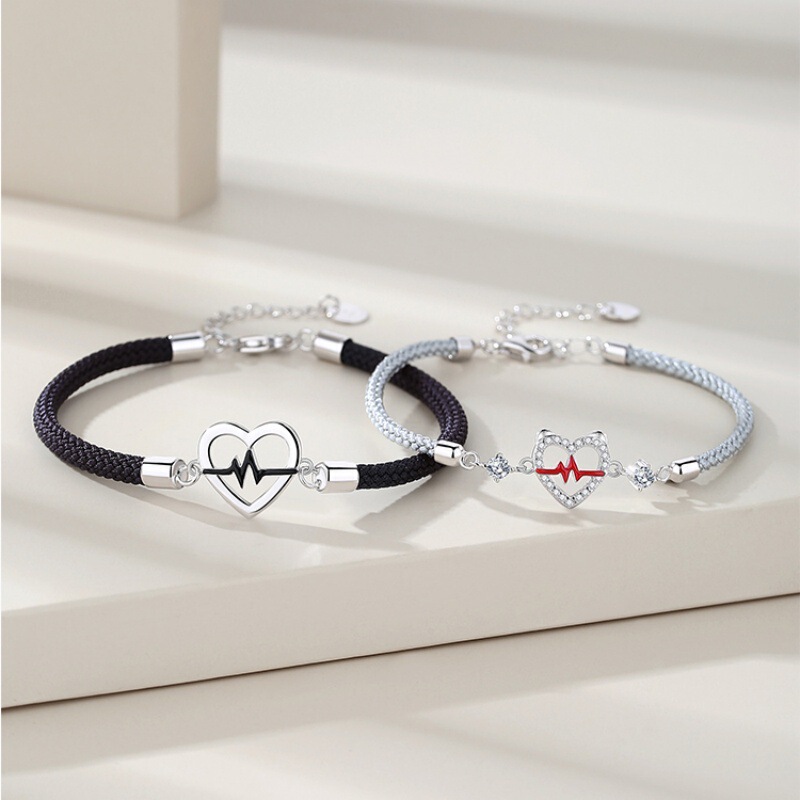 Heart Signal Couple Bracelet for Men and Women Niche Light Luxury Fashion Personalized Heart Signal Hand Rope Long-distance Love to Send Girlfriend