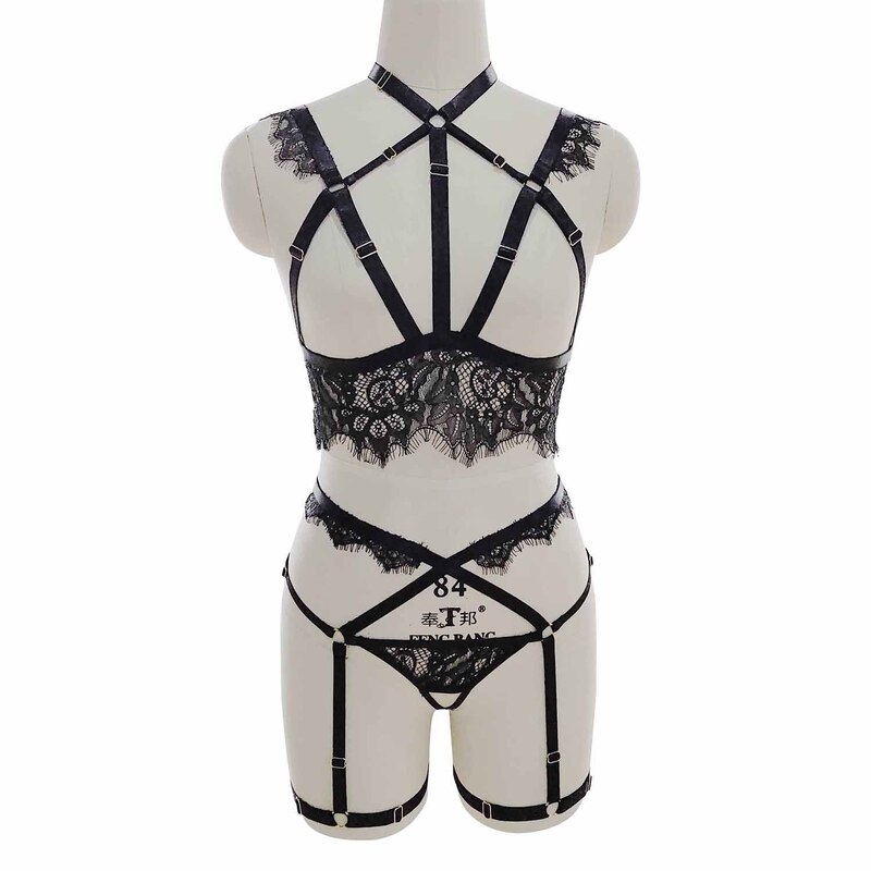 Cross-border European and American Sexy Strap Lace Bra Underwear Underwear Garter Strap Sexy Suit Uniform Tempting Women