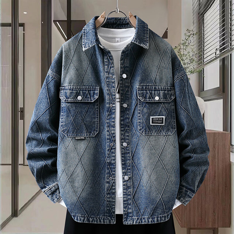 2026 Autumn Denim Jacket for Men, Loose Fit with Turn-Down Collar, Trendy Flap Pockets, Stylish Design, High Street New Style Jacket