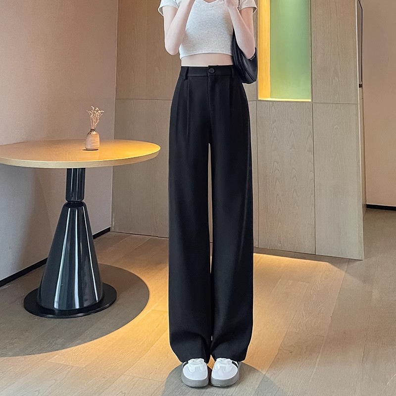 Pantalones de traje negro de verano para mujeres, pantalones casuales de piernas anchas y estrechas.