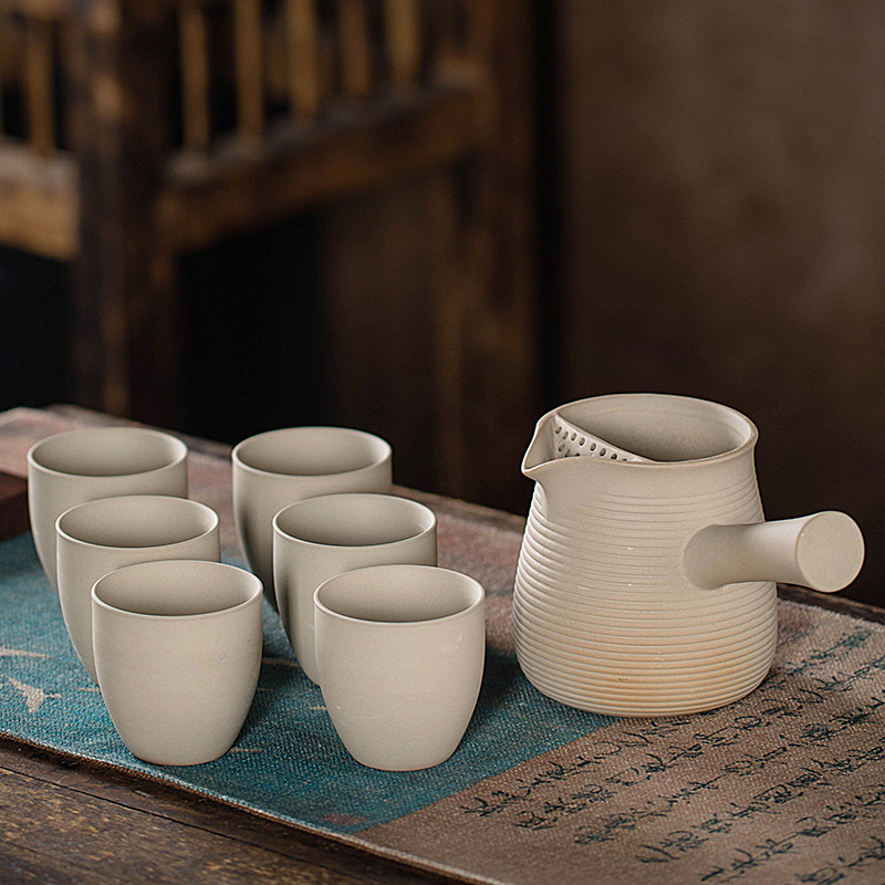 Juego de Té para Preparar con Carbón Vegetal, con Tetera de Cerámica Rústica Vintage, Tetera con Asa Lateral, Jarra, Estilo Chino para Exteriores y Hogar.