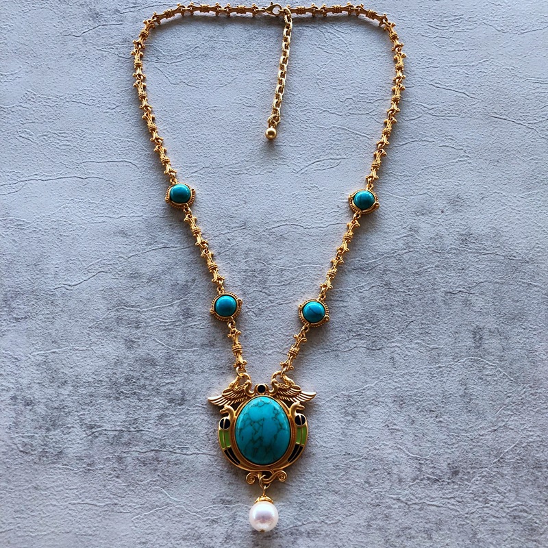 20g Weight Pendant Necklace Classification Wedding, Travel Occasion Alloy Material Flower Pattern Women'S Gender Plating Design Fashion Style Silver Color Fashion Geometric Turquoise Alloy Necklace Wholesale 3