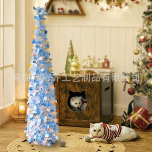 Amazon Cross-Border Christmas Disc Tree Decoration Colorfulful Disc Foldableing 5ft Blue Snow Telescopic Tree Ornaments