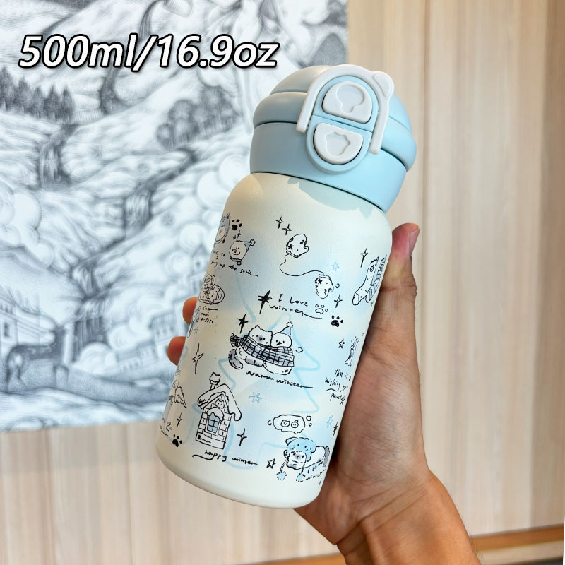 Inventario al por mayor encantador doble bebida taza de agua para niños taza de acero inoxidable rebote portátil taza de regalo de paja de alto valor facial