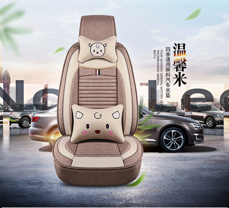 Five-Seater Car Seat Covers, Universal for All Seasons, Linen Seat Covers, Fabric Car Cushions, Fully Enclosed Car Seat Pads