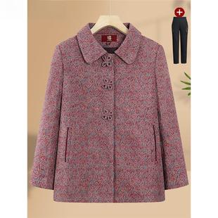 Middle-Aged and Elderly Women's Spring & Fall Outwears Grandma Casual Lapel Cardigan Mother's Autumn Long-Sleeved Women's Clothes