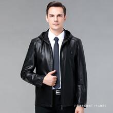 品牌海宁修身商务休闲连帽外套夹克男士皮衣男绵羊皮皮高档秋冬季