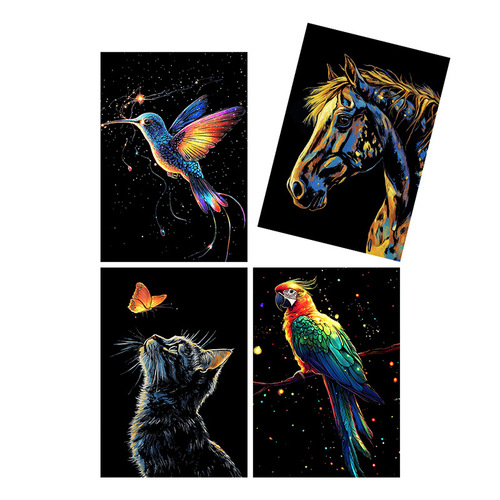 YUELU Glow-in-the-Dark A5 Scratch Art Paper for Adults, 4-Piece Set, Creative Scratch Art Toy for Students
