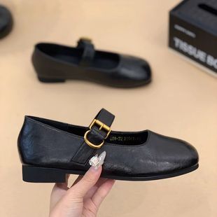 Square-Toe Retro Flats Flats Versatile Small Leather Shoes French Style Commuter Mary Jane Shoes for Women 2025 Spring New Style