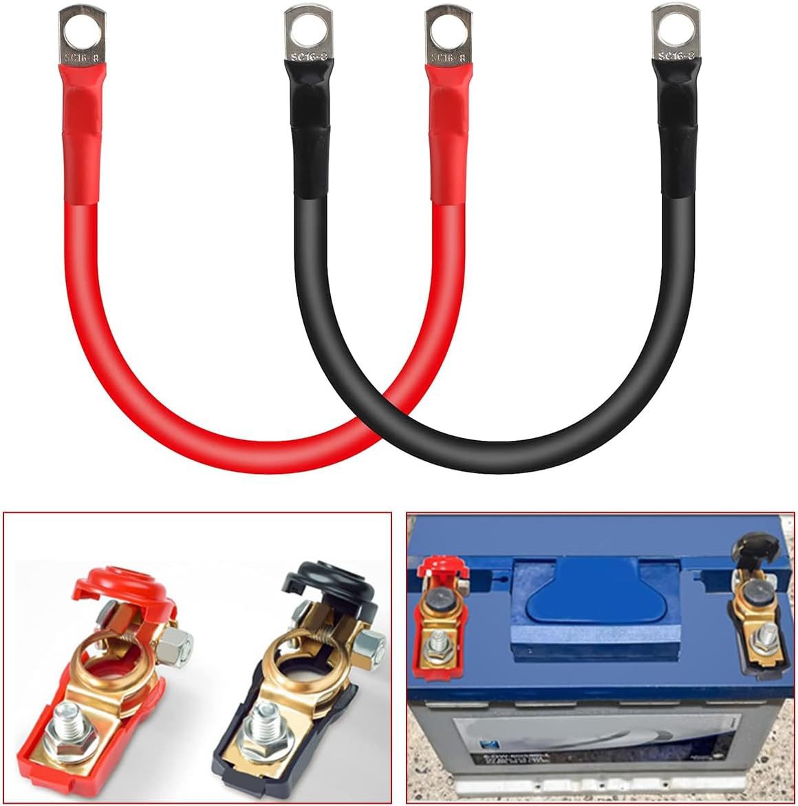 KHGUZ 4AWG 게이지 자동차 배터리 케이블 2FT 순수 구리 배터리
