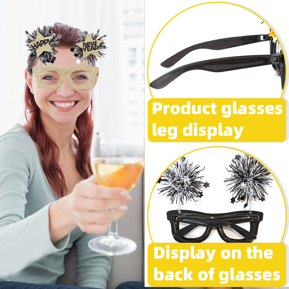 Glasses New Year's Eve Party decorations Photo props to celebrate the New Year Creative black gold frames_voghion.com