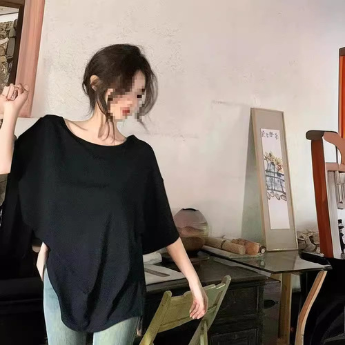 Sexy backless short-sleeve T-shirt for women, summer lazy style casual loose long-sleeve pure desire top