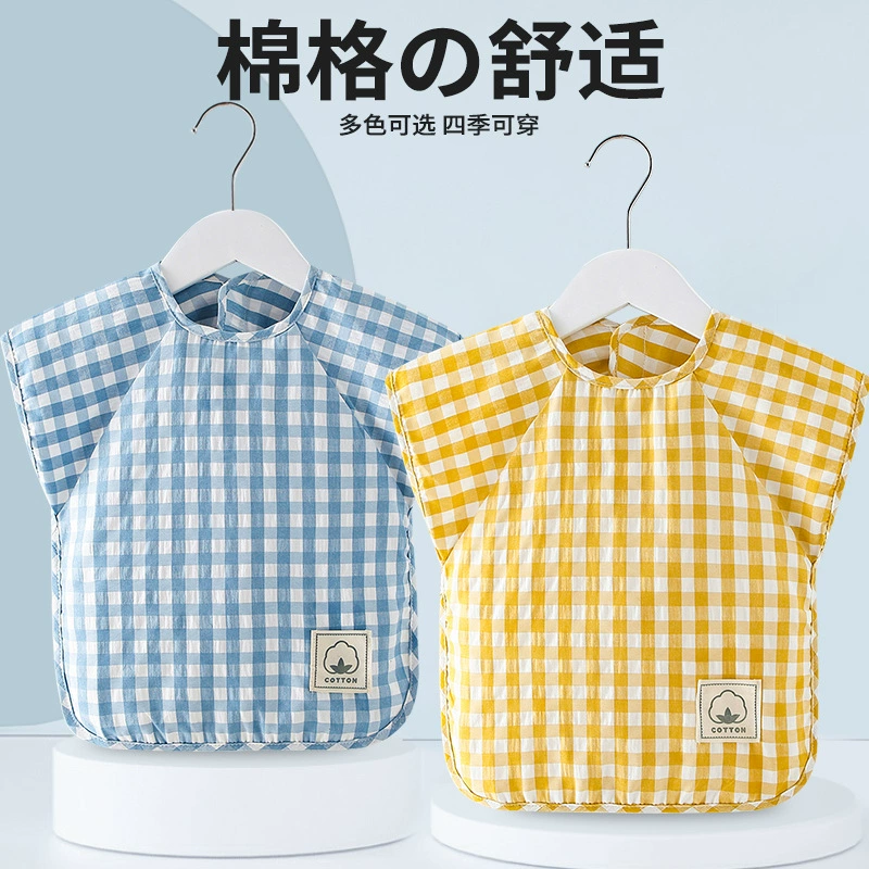 Детский комбинезон для еды, Детский фартук из чистого хлопка, непромокающий нагрудник с защитой от грязи, ретро-повязка без рукавов, детский карман для еды для мальчиков и девочек