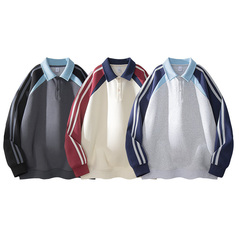 American-style striped half-zip collar sweatshirt for men, autumn trendy brand, college style, loose fit, versatile, couple's sports trendy top American-style striped half-zip collar sweatshirt for men, autumn trendy brand, college style, loose fit, versatile, couple's sports trendy top