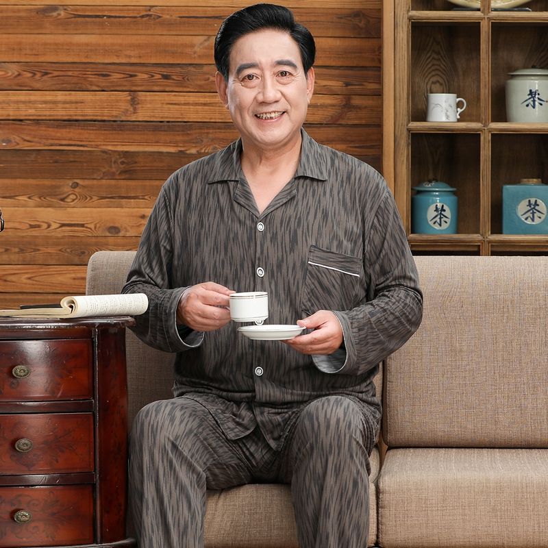 Pijamas de mediana edad y ancianos hombres 100% algodón primavera y otoño manga larga otoño e invierno más tamaño viejo papá traje de uso doméstico