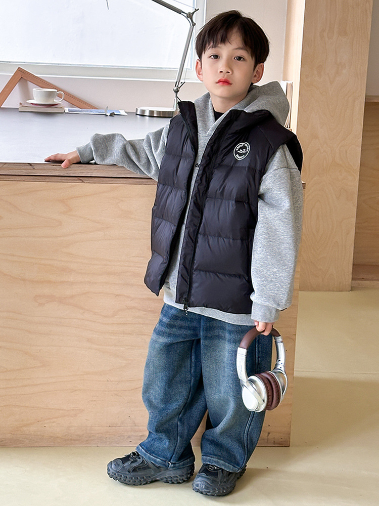 Chaleco de pluma para niños 2025 otoño y invierno nuevo chaleco caliente de cuello rojo para niños image 5