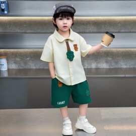 男童夏装polo衫翻领短袖套装2026新款儿童装男宝时髦短裤两件套潮