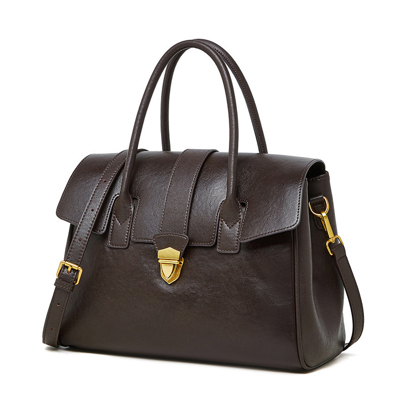 Vintage Genuine Leather Tote Bag New Cross-Border Vegetable-Tanned Cowhide Large Capacity Briefcase For Women Business Travel And Commuting - Thumbnail 7