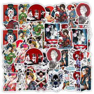 50 Cartoon Japanese Geisha Retro Nostalgic Stickers Waterproof Guitar Phone Case DIY Hand Account sticker
