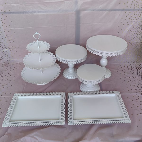 Estante de pastel europeo de hierro forjado conjunto de decoración de boda postres tienda de bocadillos estante de baile prop bandeja de pastel