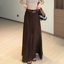 文艺复古御姐风咖色半身裙女秋季新款宽松显休闲长裙黑色纯色