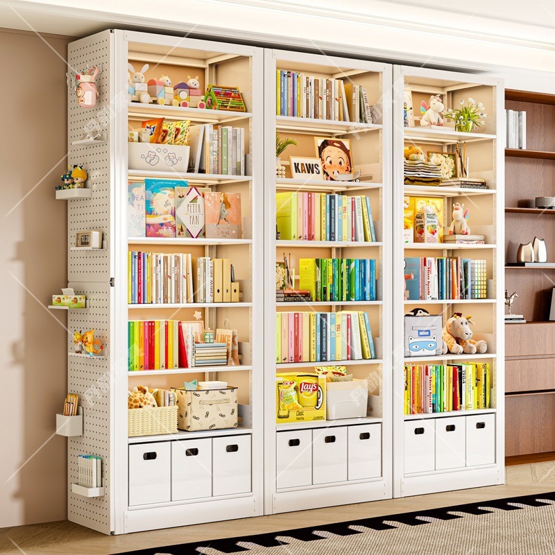 Steel Library Bookshelf Integrated Wall-To-Ceiling Storage Rack Living Room Multi-Layer Home Children's Book Library Iron Bookcase