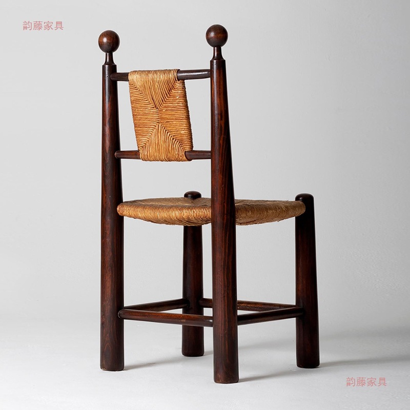 Silla de comedor medieval de madera maciza, madera trenzada de paja, caña, madera retro, restaurantes de alojamiento, diseñadores de muebles, silla de ocio de café