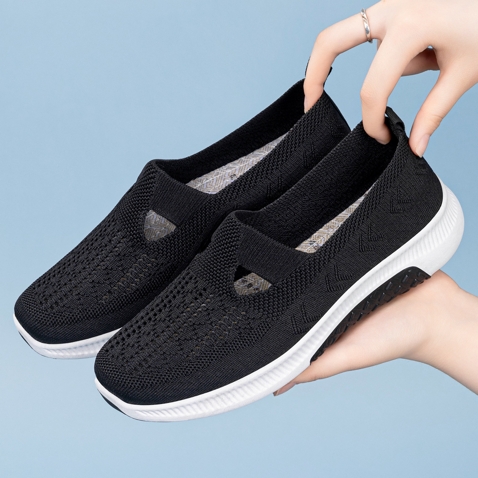 Zapatos de mujer transfronterizos explosivos zapatos de mujer zapatos casuales de tejido superficial zapatos de tela cómodos zapatos de malla transpirables ligeros zapatos únicos