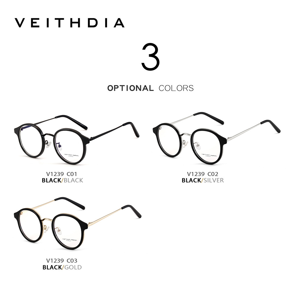 Moda retro mujer anti-azul, marco negro redondo, gafas planas para hombre, óptica, montura para miopía, montura para gafas 1239