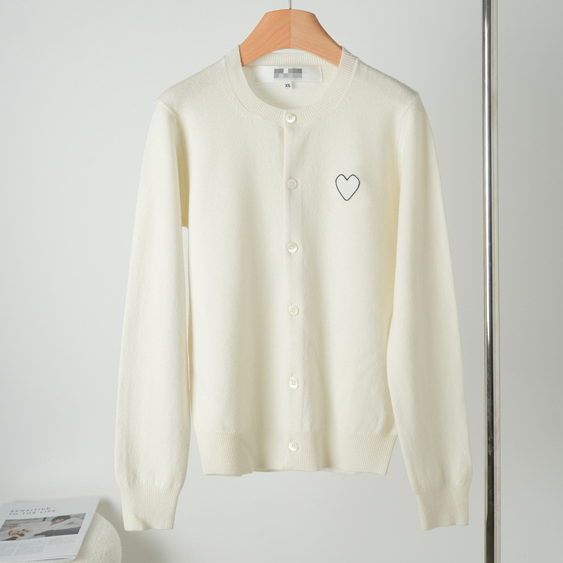 Japanese Style Chuanjiu Heart Cardigan Cdg Eye Couple Style Play Round Neck Sweater Knitted 100% Wool Long Sleeve