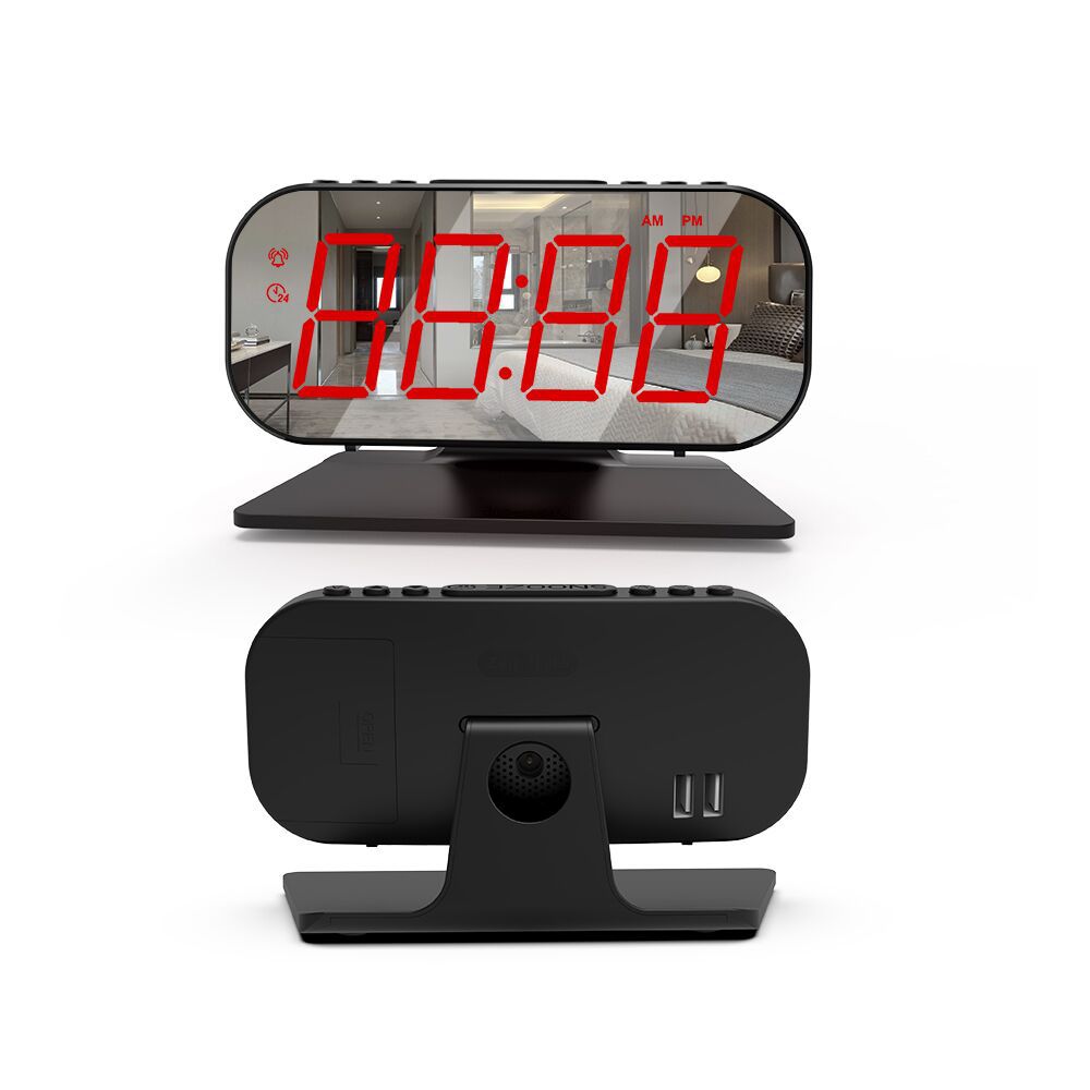 跨境专供大屏镜面静音电子创意钟定时贪睡usb充电多功能数字闹钟