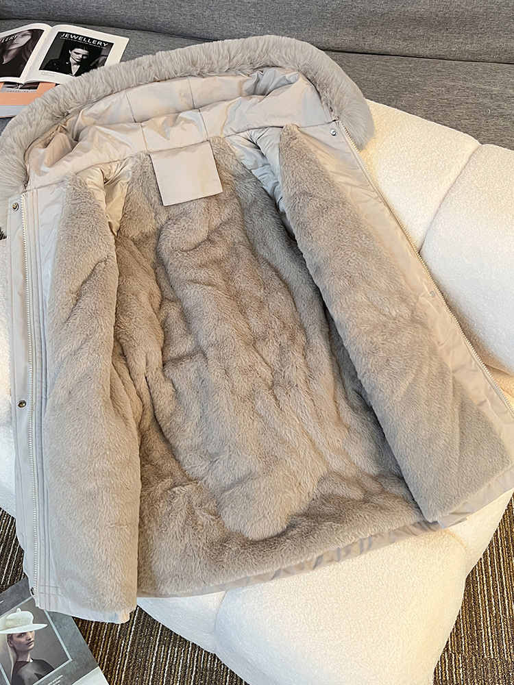 パーカー風レディースミドル丈コート、綿入り、裏起毛、厚手、2025年冬新作、綿入れジャケット、綿入れコート