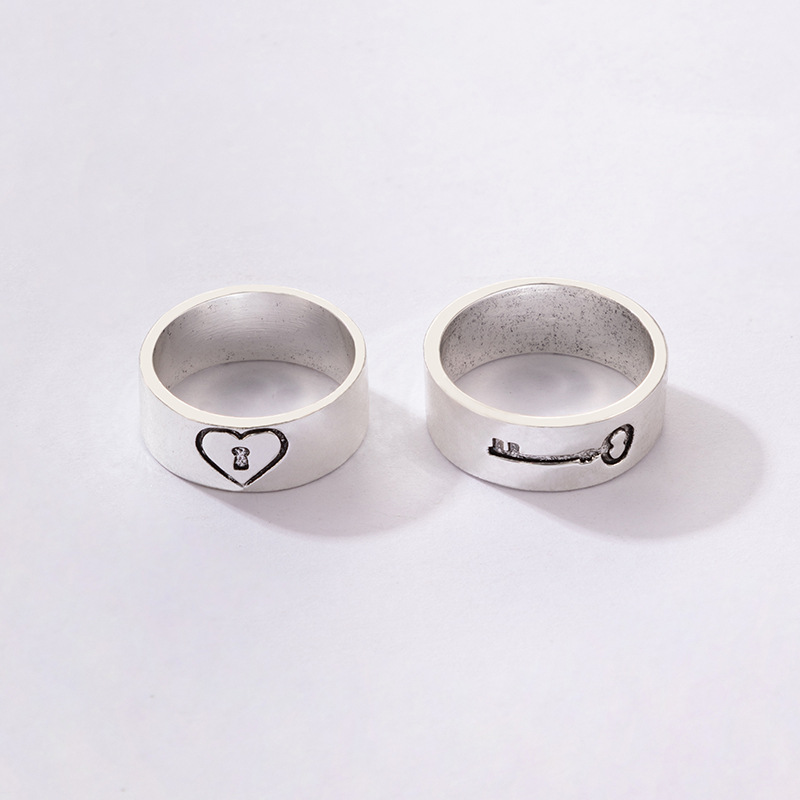 Personality Jewelry Cartoon Love Couple Ring Geometric Letter Ring Set display picture 10