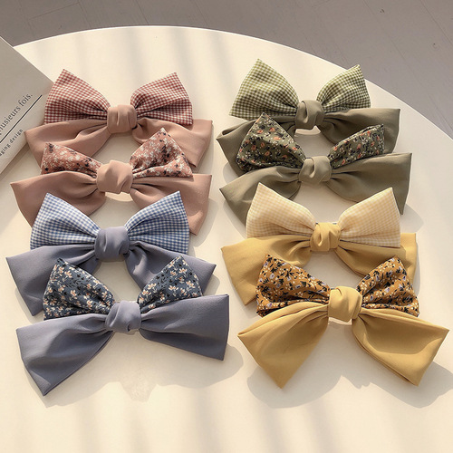 Internet celebrity small floral plaid big bow hairpin ins cute spring clip headwear Korean hairpin on the back of the head for women