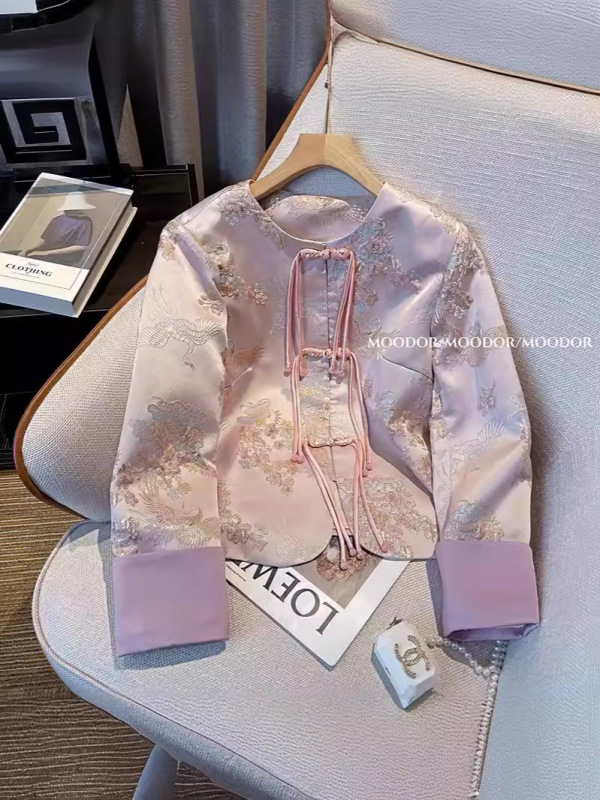 新中国式重工刺繍気質コート女性軽国風復古盤ボタン流蘇コートがやせて見える春秋服|undefined