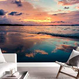 海边日落黄昏银滩风景墙纸3d立体写真工作室拍照摄影背景墙布壁纸