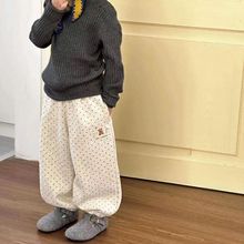 女童秋冬加絨褲子一體絨衛褲2025新款兒童加絨休閑褲可愛波點小熊
