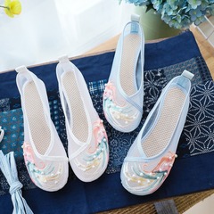 Mesh Shoes, Vintage-Style Embroidered Shoes, Mesh Sandals, Round-Toe Hollowed Flat-Heel Embroidered Shoes, and Sandals
