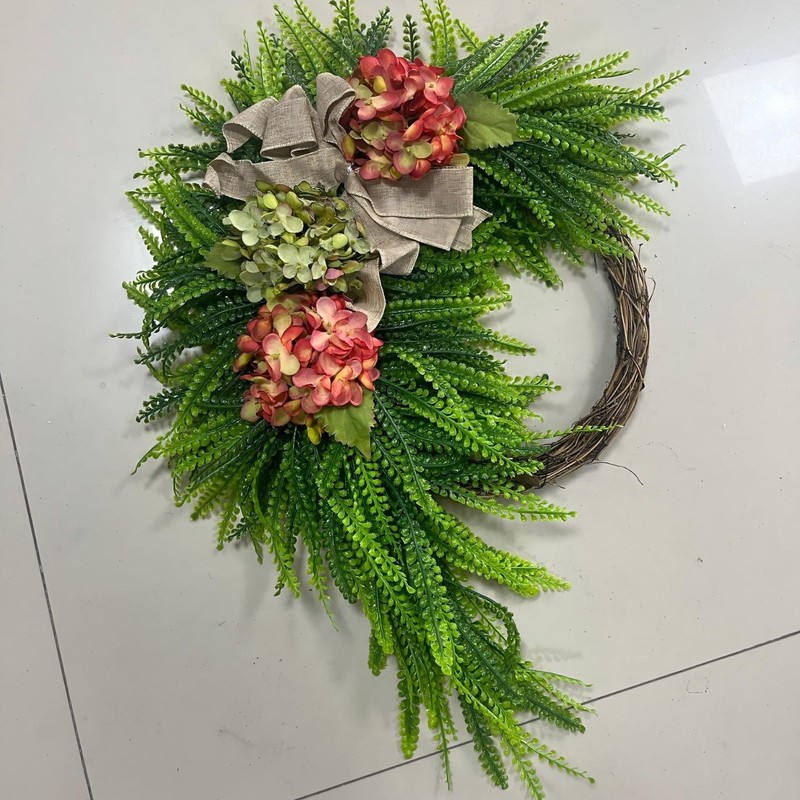 跨境田园风绣球花花环挂饰装饰品农舍家居蝴蝶结壁挂花环门挂|undefined
