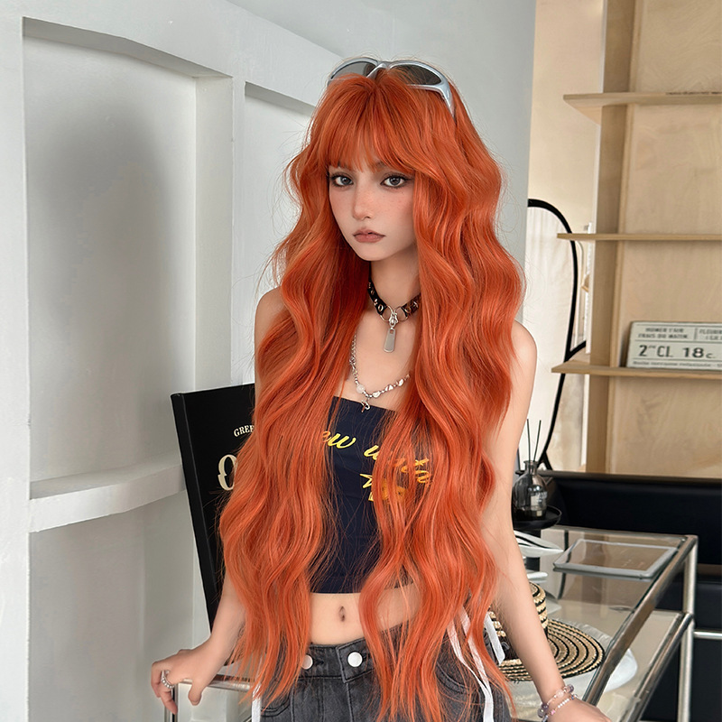 Cross-Border New Product Foreign Trade Wig for Women with Super Long Curly Hair, Energetic Orange Chemical Fiber Full Headgear, Internet Celebrity Long Curly Hair Cross-Border New Product Foreign Trade Wig for Women with Super Long Curly Hair, Energetic Orange Chemical Fiber Full Headgear, Internet Celebrity Long Curly Hair