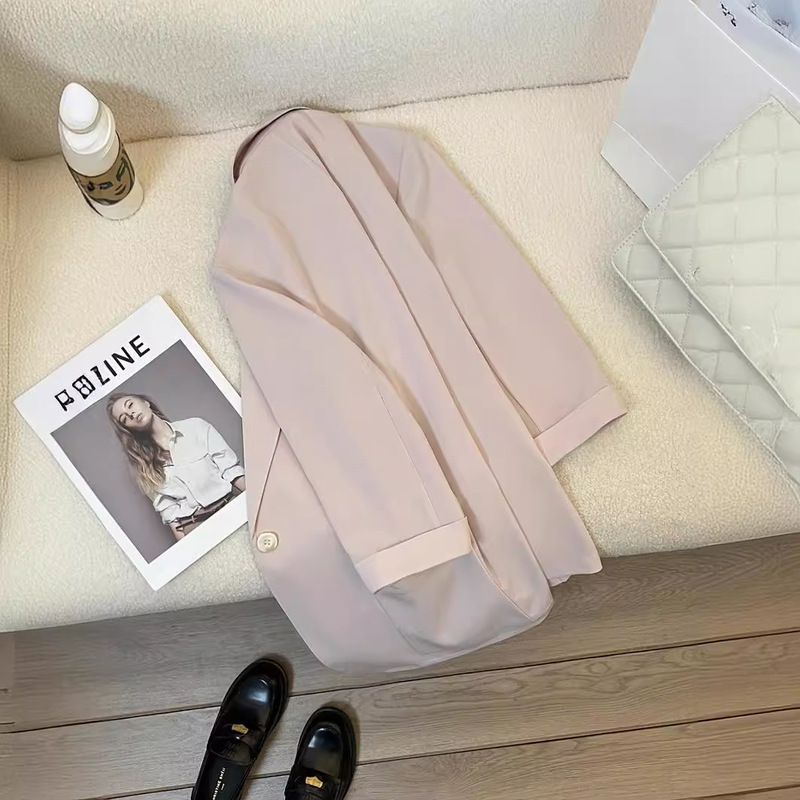 Nude Pink Thin Blazer for Women, 2026 Summer New Korean Style Casual Three-Quarter Sleeve Versatile Elegant Suit