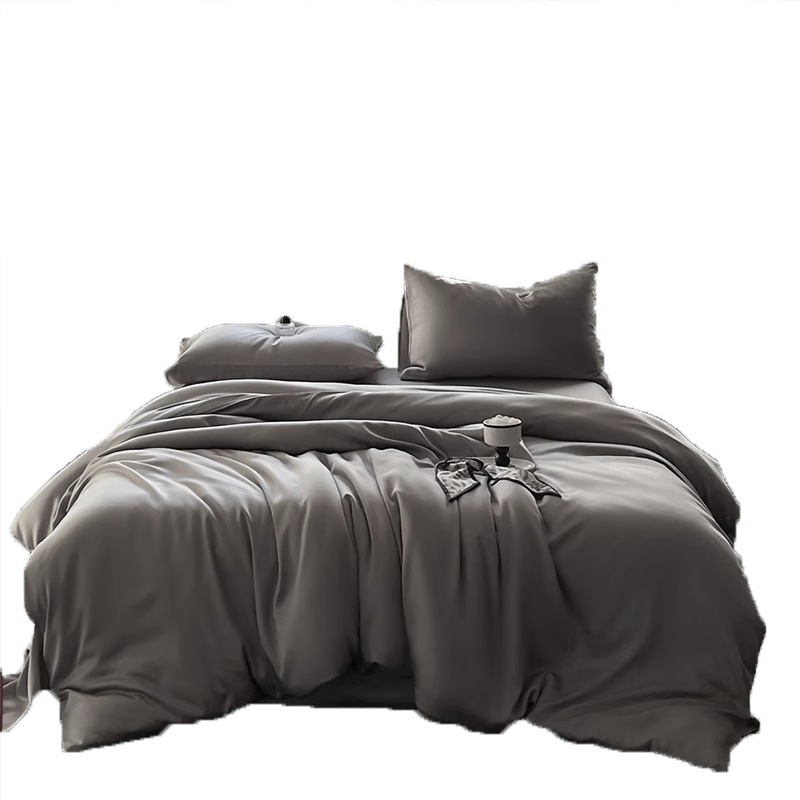 Juego de cama de verano de cuatro piezas de seda de hielo de lujo ligero 2025 nueva funda de edredón sábana sábana sábana ropa de cama desnuda sedosa