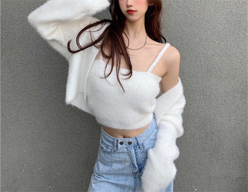 Sexy Strickjacke 2023 Herbst/Winter Neue Produkt Nerz Wolle Brust Verpackung Zwei Stück Set Koreanische Gestrickte Pullover für_voghion.com